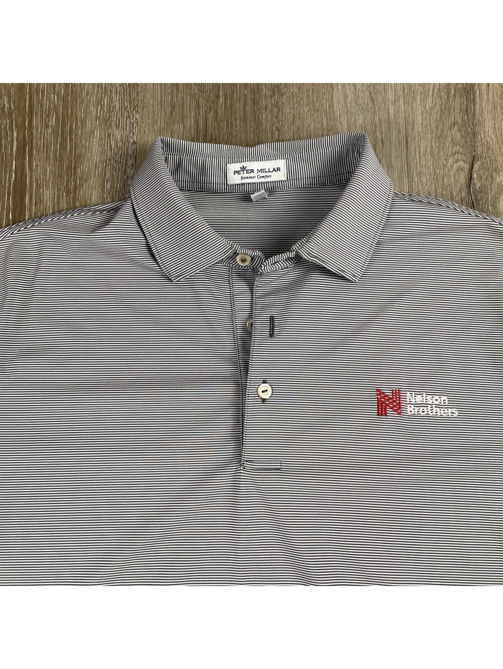 NWOT Peter Millar Summer Comfort Polo Shirt Black White Stripes Men's Medium